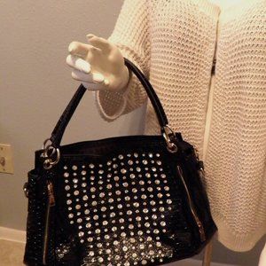 BLACK ALLIGATOR BEDAZZLED HANDBAG LARGE/POCKETS